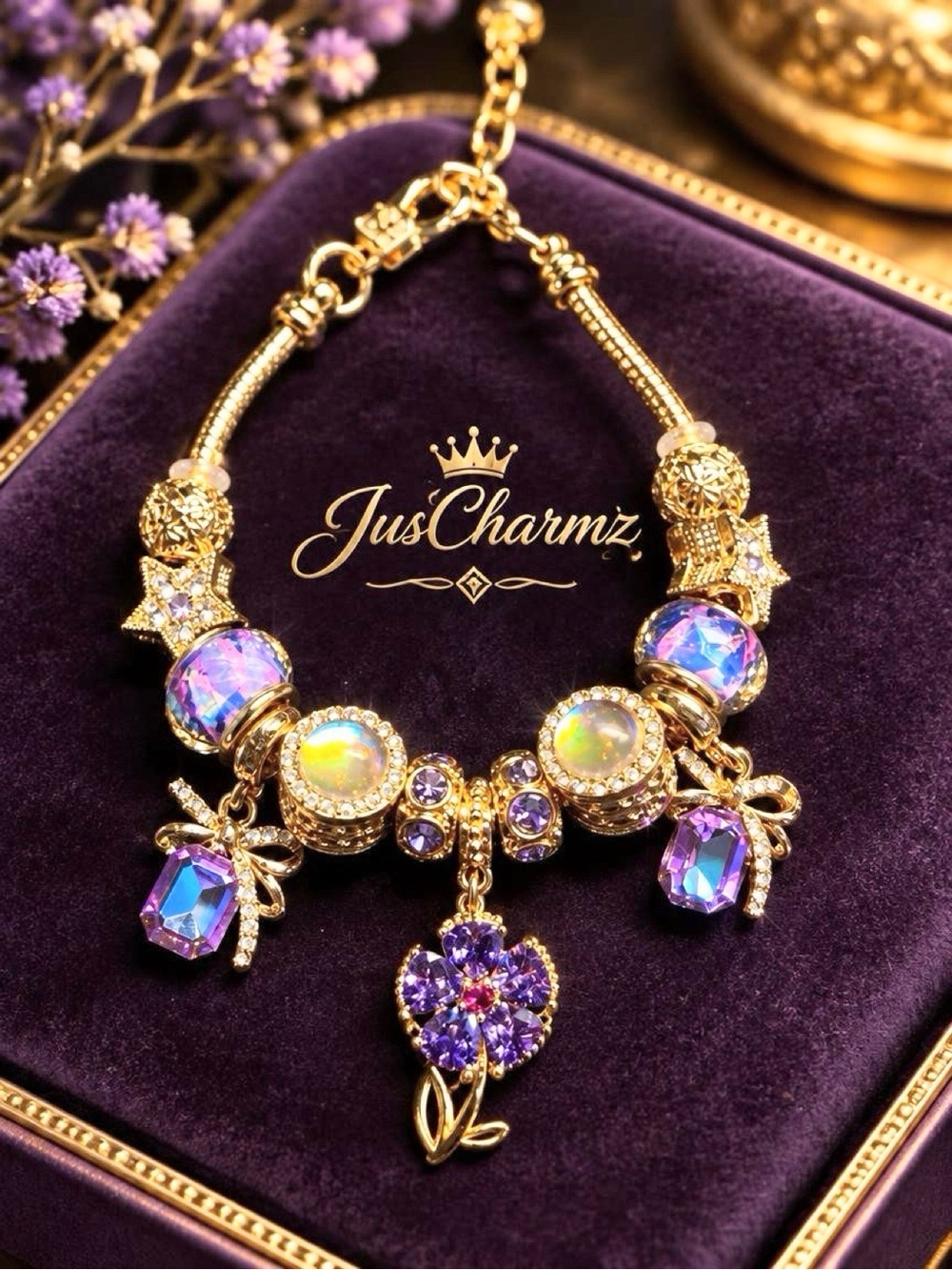Elegant Amethyst-Inspired Charm Bracelet